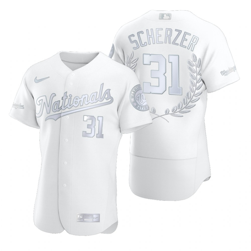 Washington Nationals #31 Max Scherzer Men Nike Platinum MLB MVP Limited Player Edition Jersey
